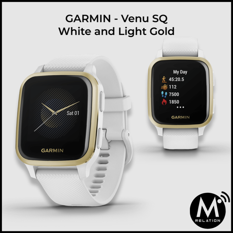 GARMIN - Venu Sq GPS Edition White and Light Gold